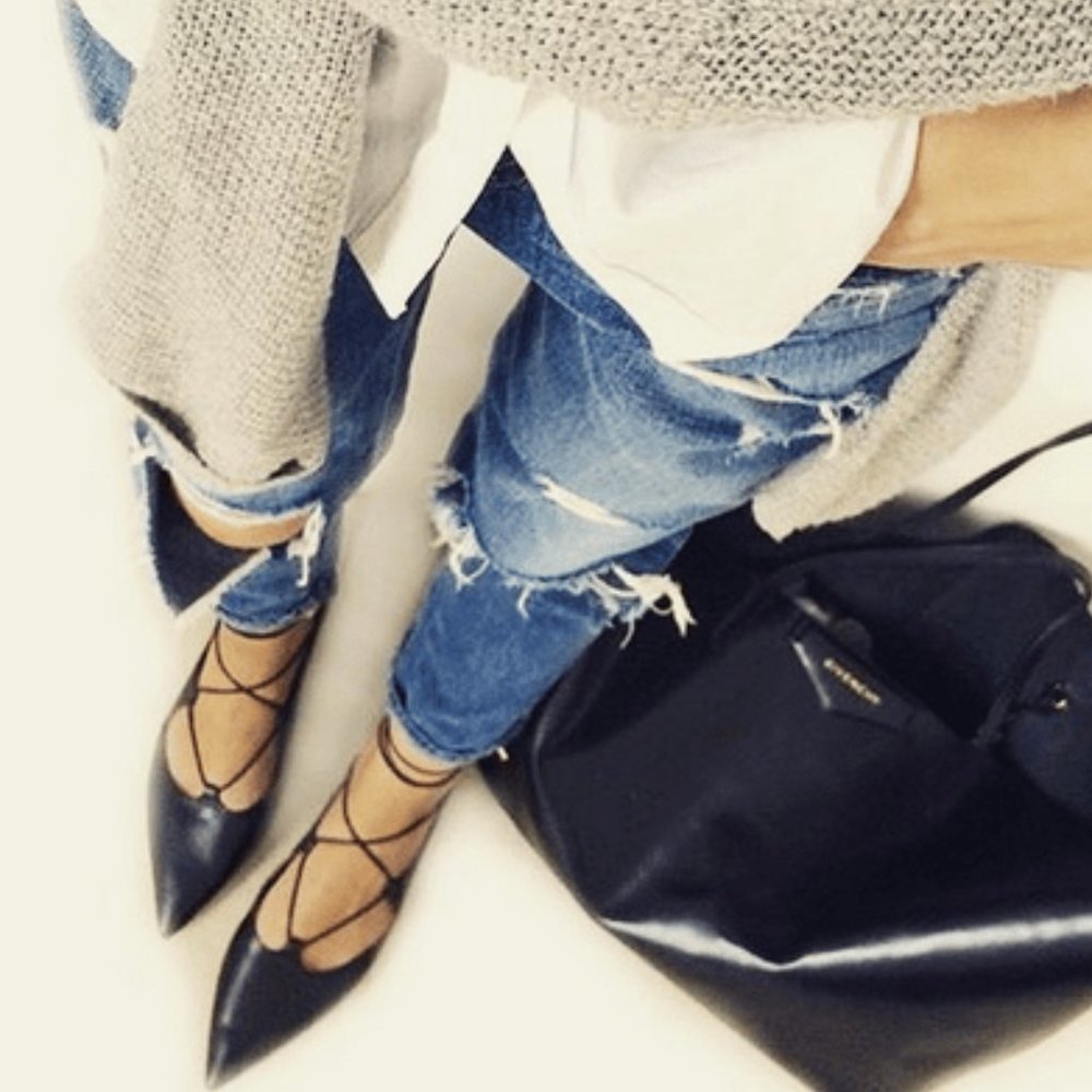 Aquazzura Christy Lace-Up Pointed-Toe Black Flats - Picture 14 of 14